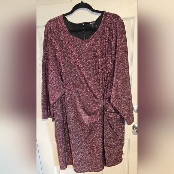 NWT Torrid Rose Gold Glitter Knotted Shift Midi Dress Stretch Plus Size 5X or 28 - Picture 4 of 10